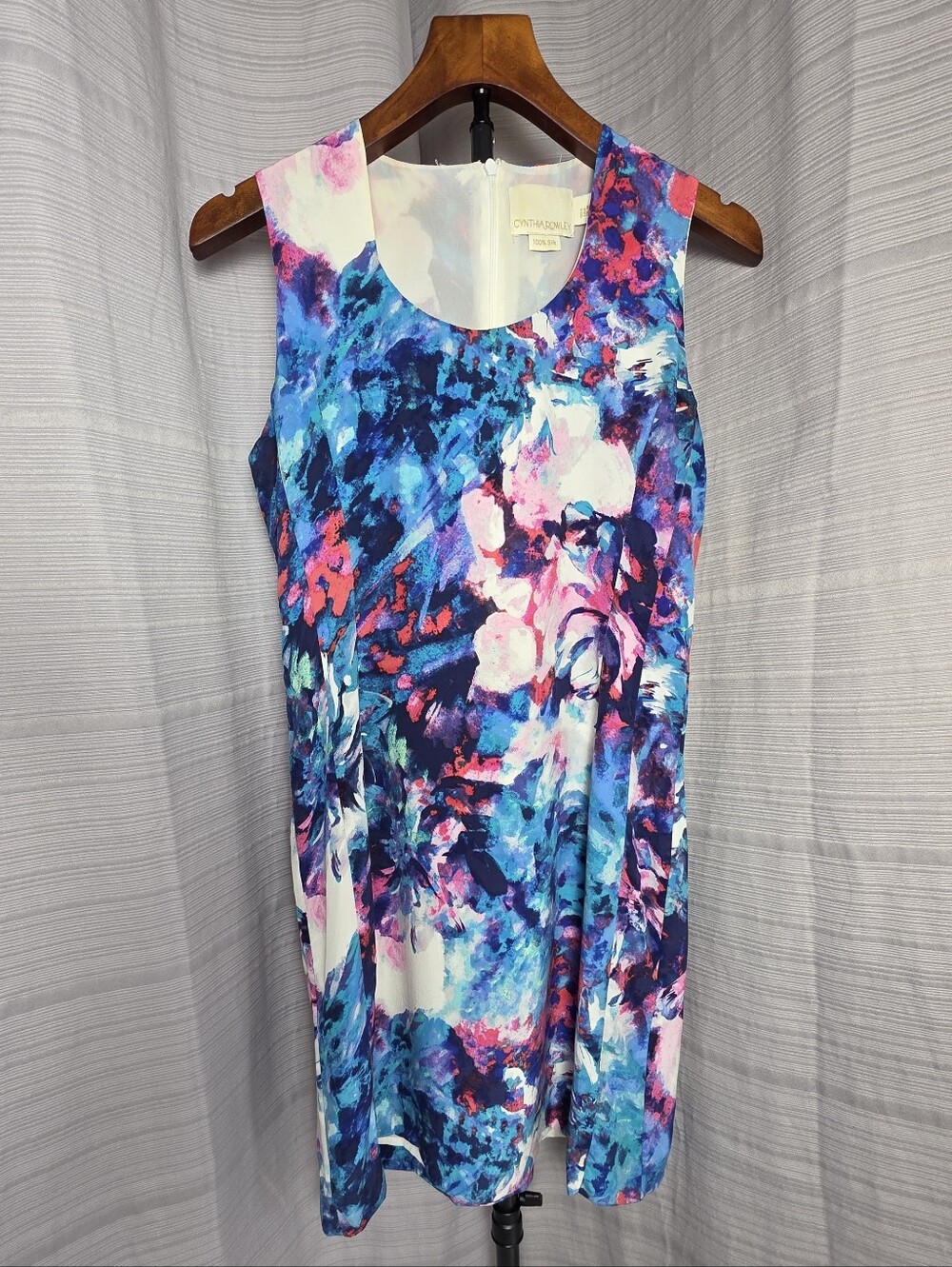 Cynthia Rawley 100% Silk Watercolor Sheath Dress 6 Preppy Colorful Country Club